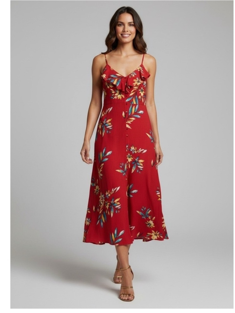 Express Red Floral Maxi Slip Dress, Small